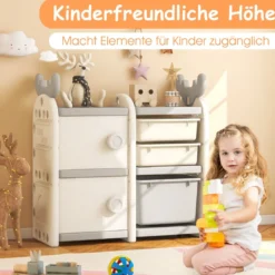 Kinderregal mit 4 Aufbewahrungsboxen & Bücherregal Spielzeugregal 78 x 32 x 78 cm