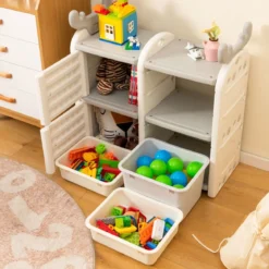 Kinderregal mit 4 Aufbewahrungsboxen & Bücherregal Spielzeugregal 78 x 32 x 78 cm