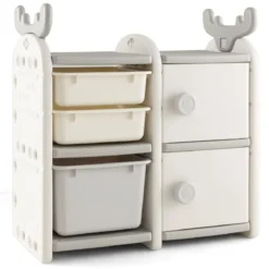 Kinderregal mit 4 Aufbewahrungsboxen & Bücherregal Spielzeugregal 78 x 32 x 78 cm