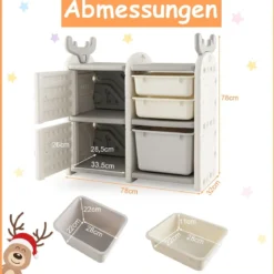 Kinderregal mit 4 Aufbewahrungsboxen & Bücherregal Spielzeugregal 78 x 32 x 78 cm