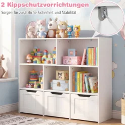 Kinderregal mit Boxen & 5 Fächern & 3 Schubladen Bücherregal auf Rollen Kinderschrank Weiß