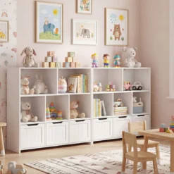 Kinderregal mit Boxen & 5 Fächern & 3 Schubladen Bücherregal auf Rollen Kinderschrank Weiß