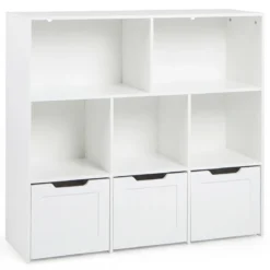 Kinderregal mit Boxen & 5 Fächern & 3 Schubladen Bücherregal auf Rollen Kinderschrank Weiß