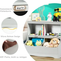 Kinderregal mit 4 Fächern Spielzeugregal Bücherregal für Kinder 67 x 40 x 62 cm Grau