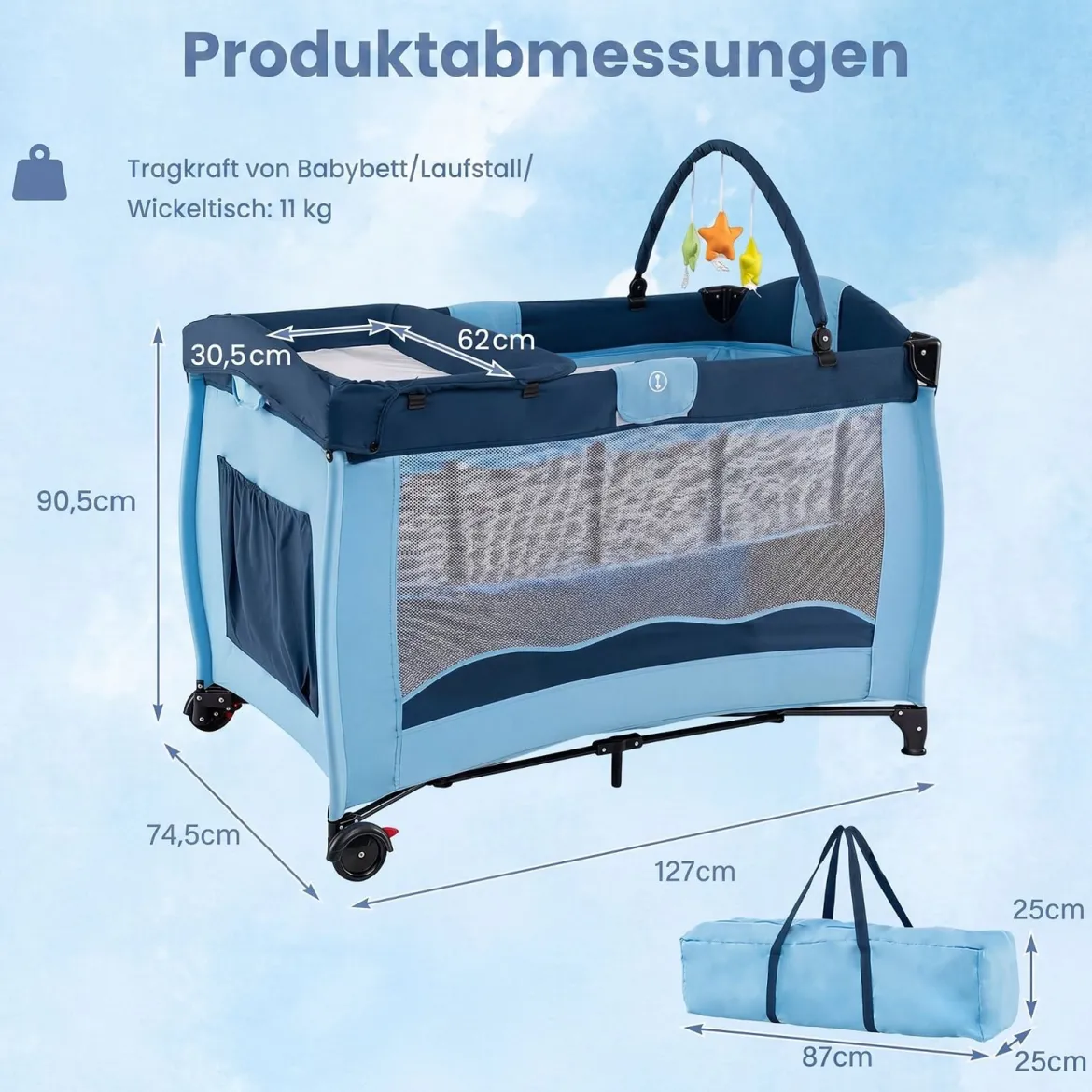 Kinderreisebett Babybett Wiege Inkl. Matratze und Zubehör