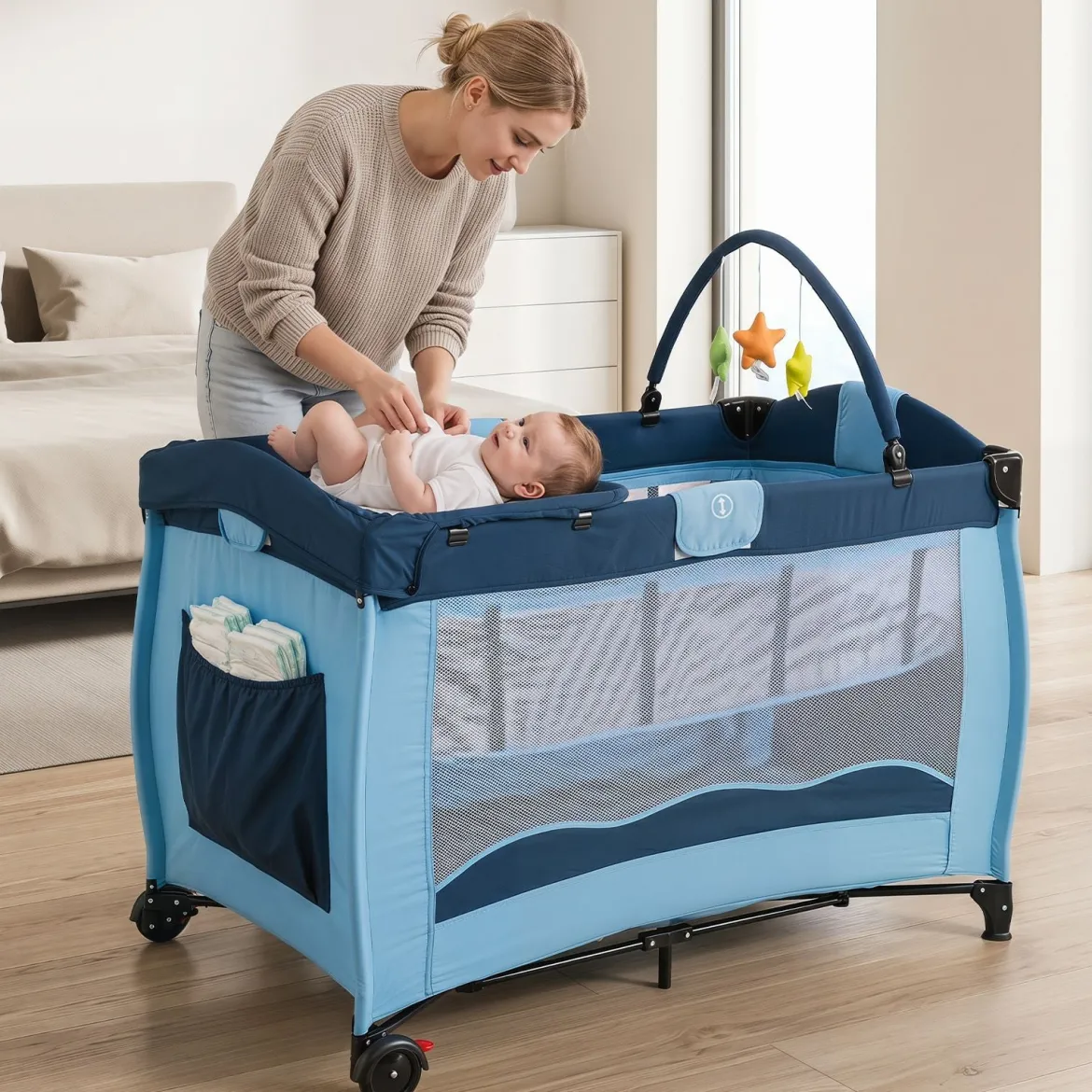 Kinderreisebett Babybett Wiege Inkl. Matratze und Zubehör