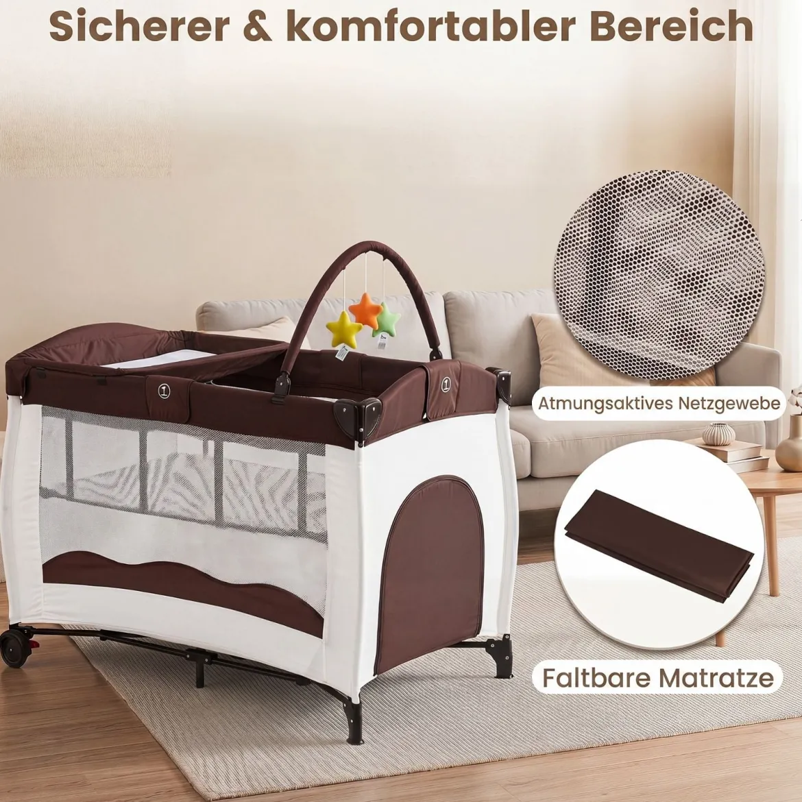 Kinderreisebett Babybett Wiege Inkl. Matratze und Zubehör