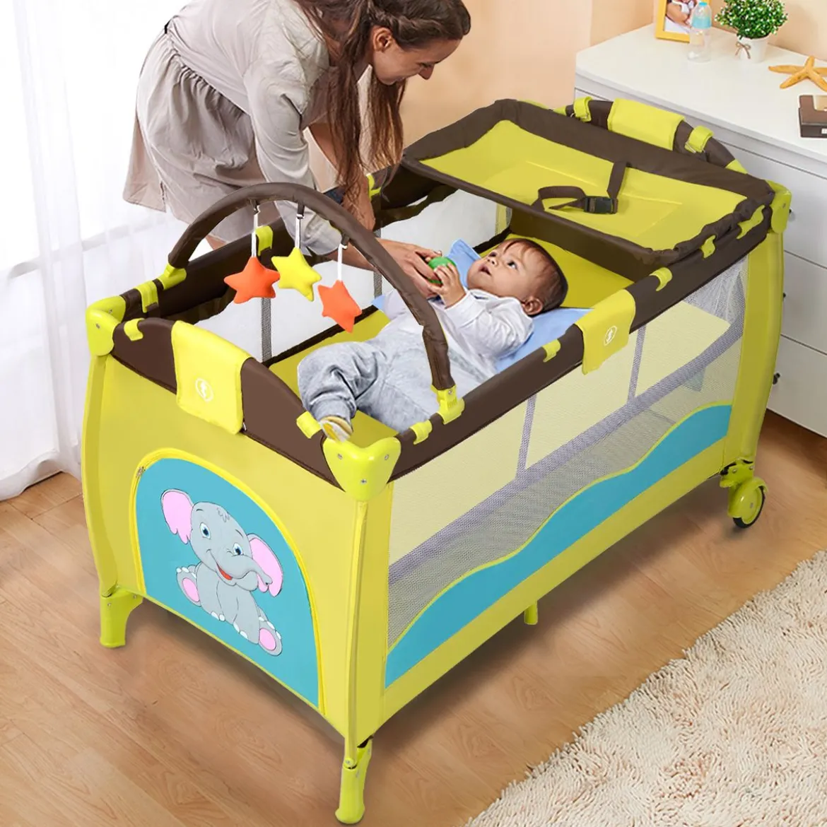 Kinderreisebett Babybett Wiege Inkl. Matratze und Zubehör