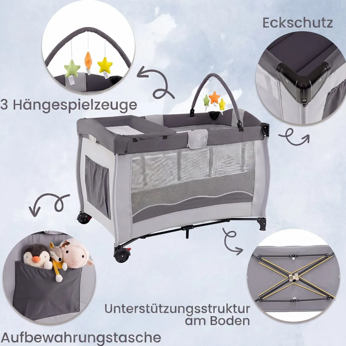 Kinderreisebett Babybett Wiege Inkl. Matratze und Zubehör