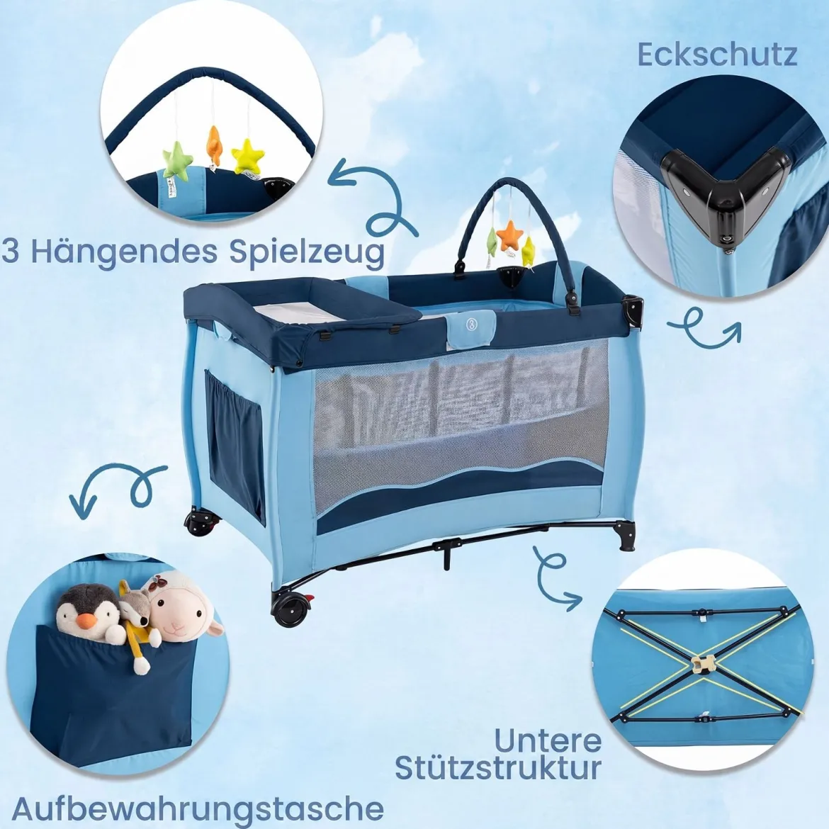Kinderreisebett Babybett Wiege Inkl. Matratze und Zubehör