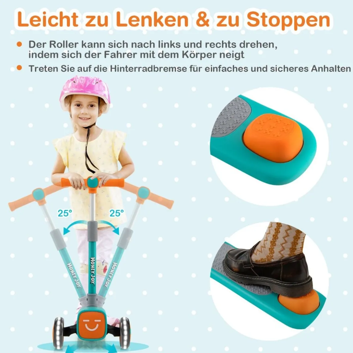 Kinderroller Klappbarer Tretroller mit 3-Fach Höhenverstellbarem Lenker Kinderscooter Grün