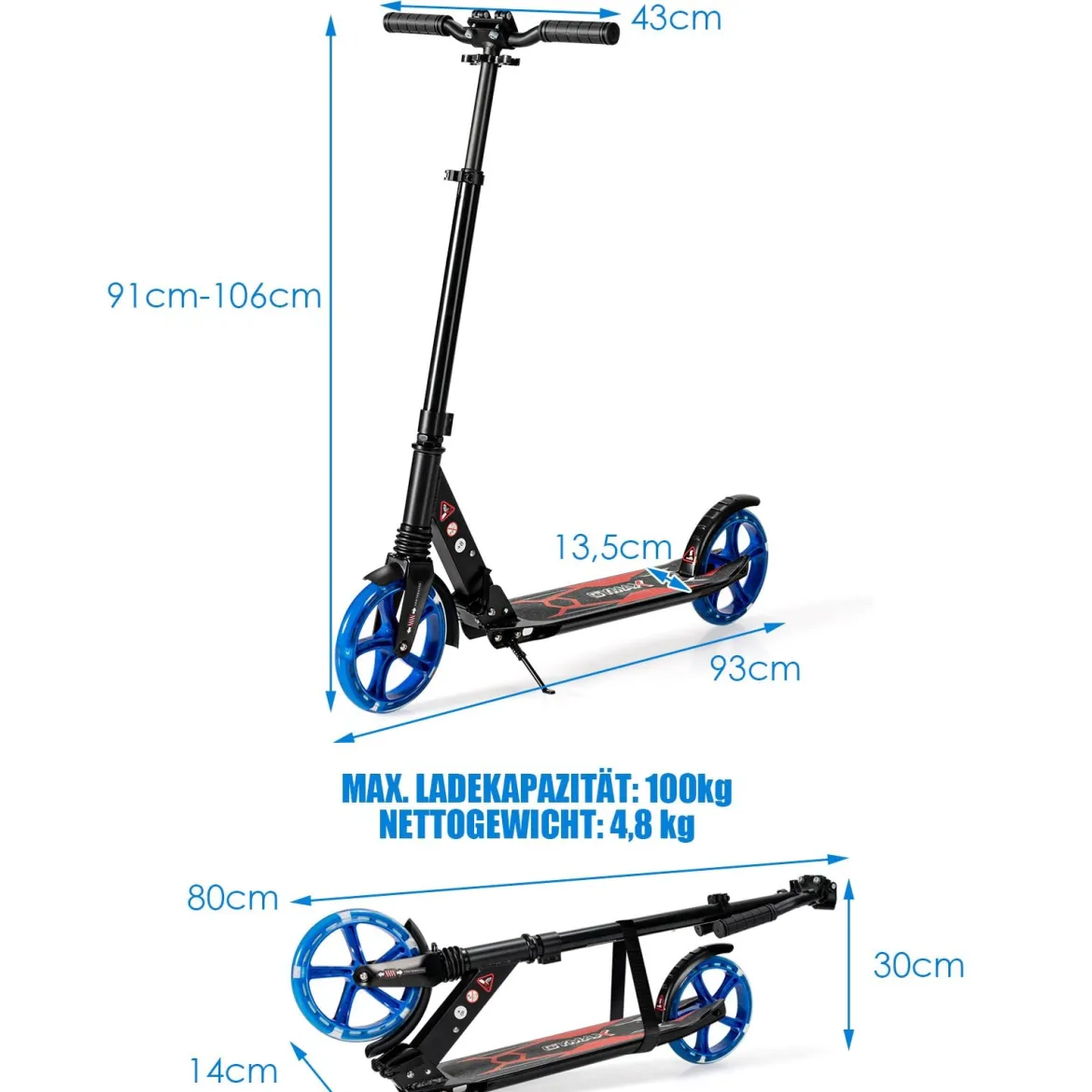 Kinder Roller klappbar mit Leuchten Scooter höhenverstellbar mit Tragegurt