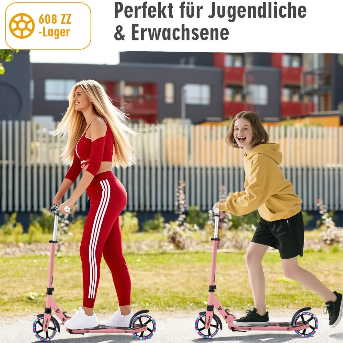 Kinder Roller klappbar mit Leuchten Scooter höhenverstellbar mit Tragegurt