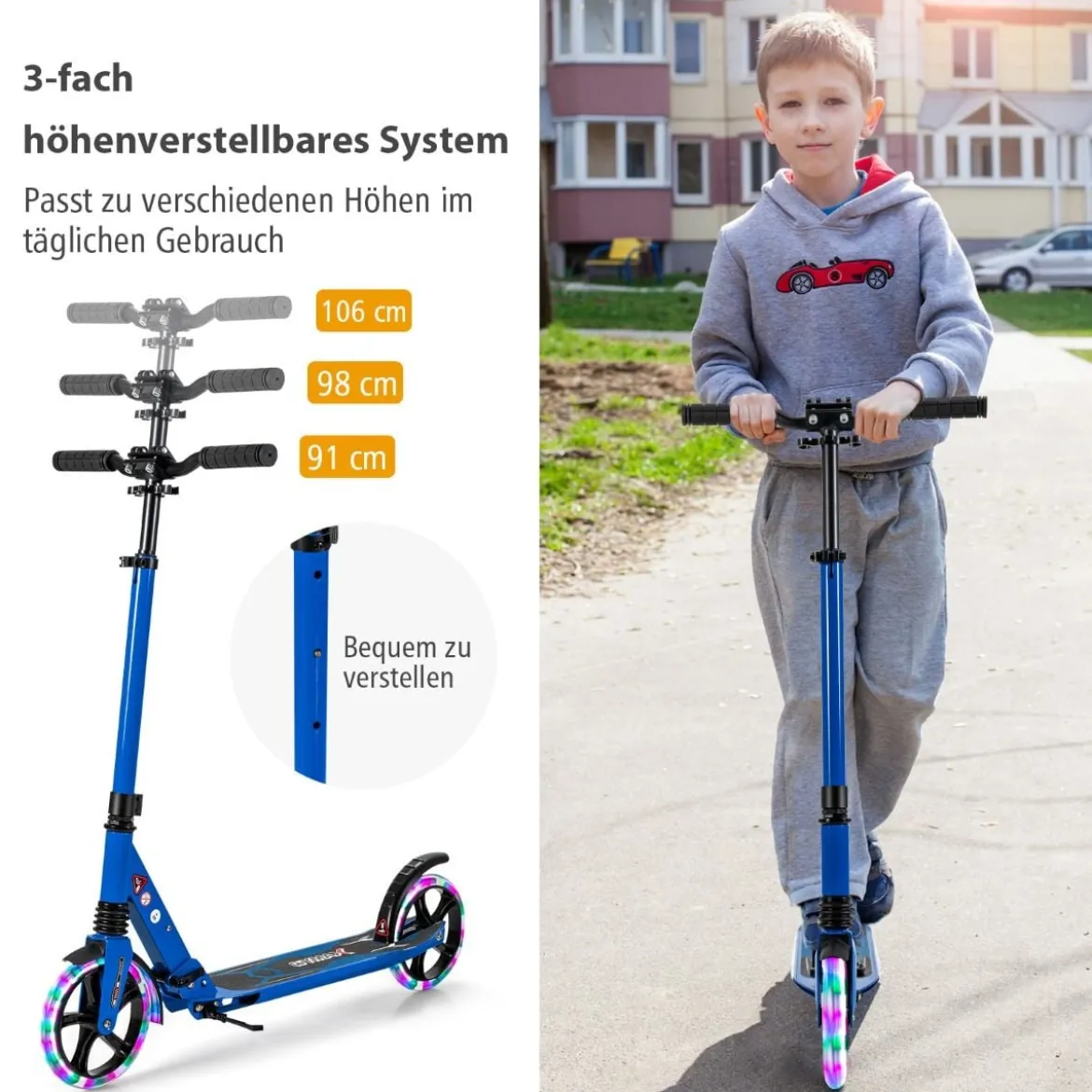 Kinder Roller klappbar mit Leuchten Scooter höhenverstellbar mit Tragegurt