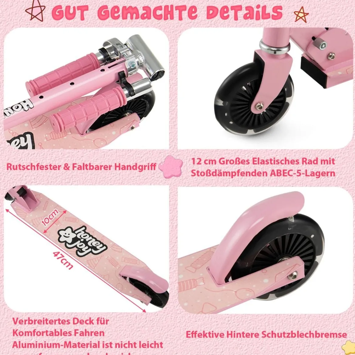 Kinder Roller Scooter mit LED-Räder & Klappbar Lenker Höhenverstellbar Tretroller Kinderroller