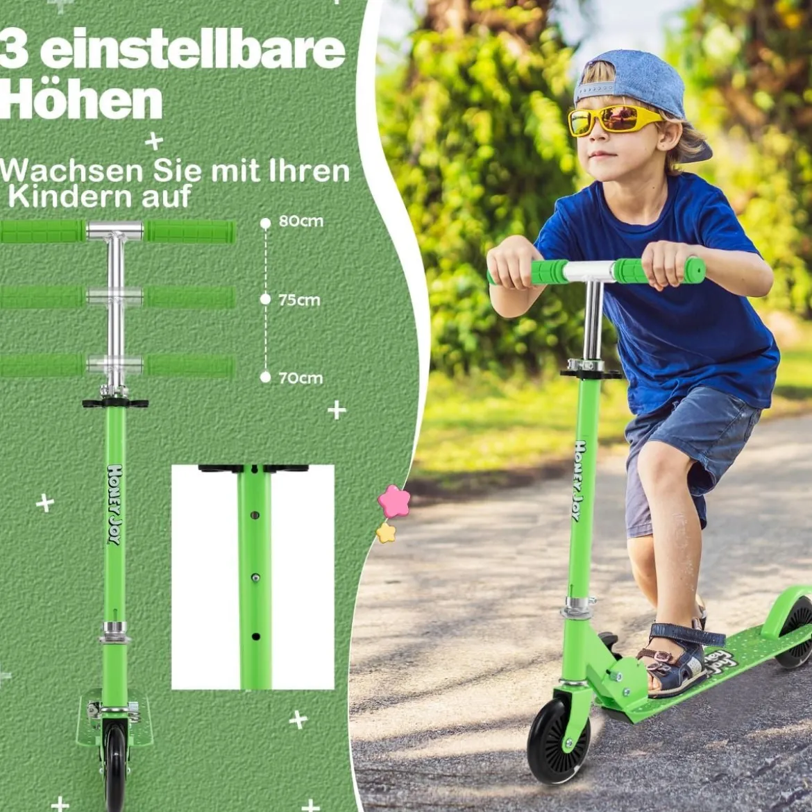 Kinder Roller Scooter mit LED-Räder & Klappbar Lenker Höhenverstellbar Tretroller Kinderroller