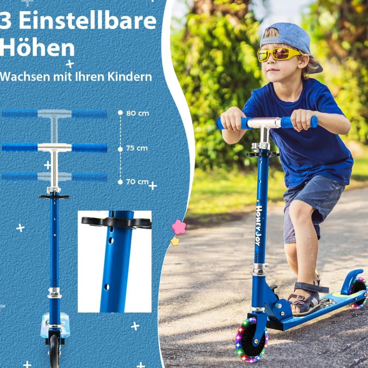 Kinder Roller Scooter mit LED-Räder & Klappbar Lenker Höhenverstellbar Tretroller Kinderroller