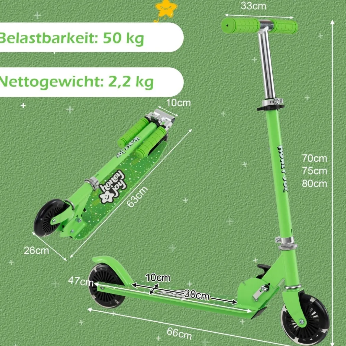 Kinder Roller Scooter mit LED-Räder & Klappbar Lenker Höhenverstellbar Tretroller Kinderroller