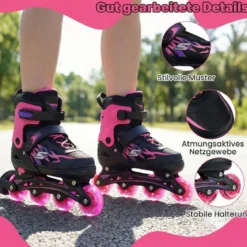 Kinder Rollschuhe 4 Größen Verstellbar Inline Roller Skates mit Leuchtenden Rädern Rosa M (EU 34-37)