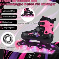 Kinder Rollschuhe 4 Größen Verstellbar Inline Roller Skates mit Leuchtenden Rädern Rosa M (EU 34-37)