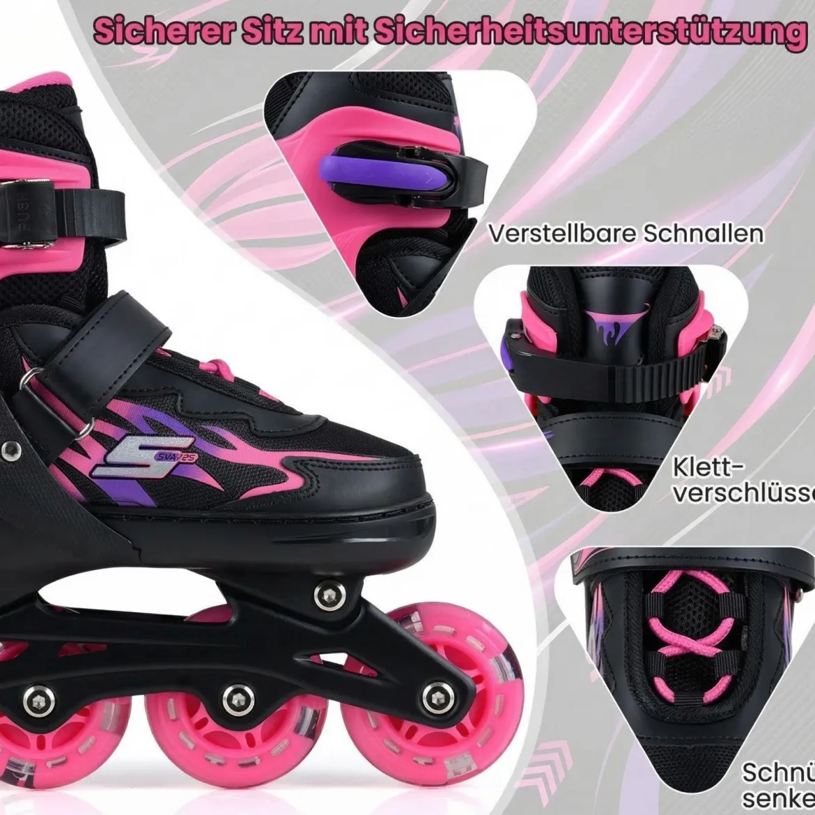 Kinder Rollschuhe 4 Größen Verstellbar Inline Roller Skates mit Leuchtenden Rädern Rosa M (EU 34-37)