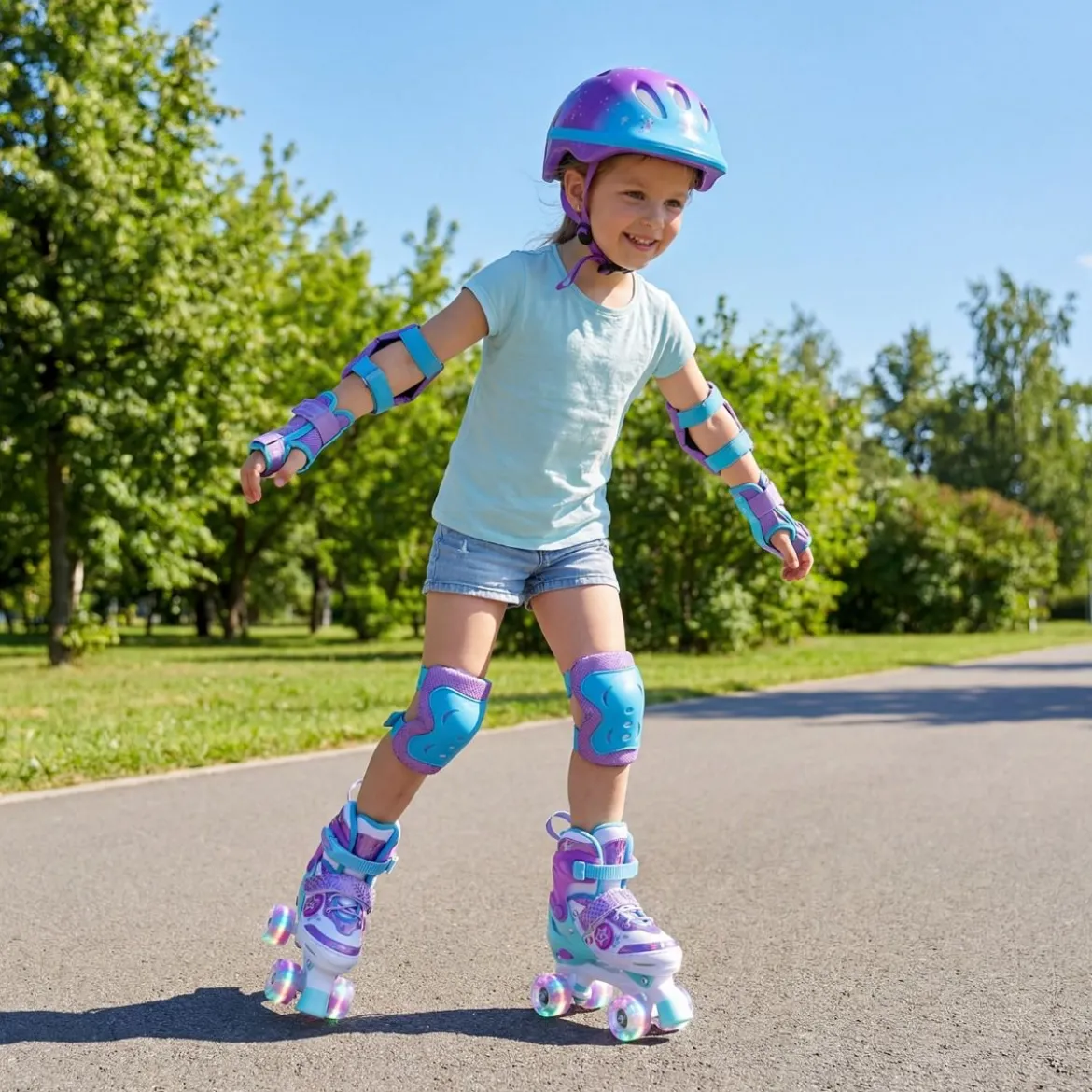 Kinder Rollschuhe 4 Größen Verstellbar Quad Skates mit Leuchtenden Rädern L (EU 37-41)