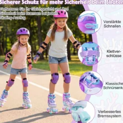 Kinder Rollschuhe 4 Größen Verstellbar Quad Skates mit Leuchtenden Rädern L (EU 37-41)