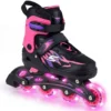 Kinder Rollschuhe 4 Größen Verstellbar Inline Roller Skates mit Leuchtenden Rädern Rosa L (EU 38-41)