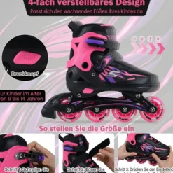 Kinder Rollschuhe 4 Größen Verstellbar Inline Roller Skates mit Leuchtenden Rädern Rosa L (EU 38-41)