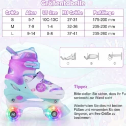Kinder Rollschuhe 4 Größen Verstellbar Quad Skates mit Leuchtenden Rädern M (EU 32-36)