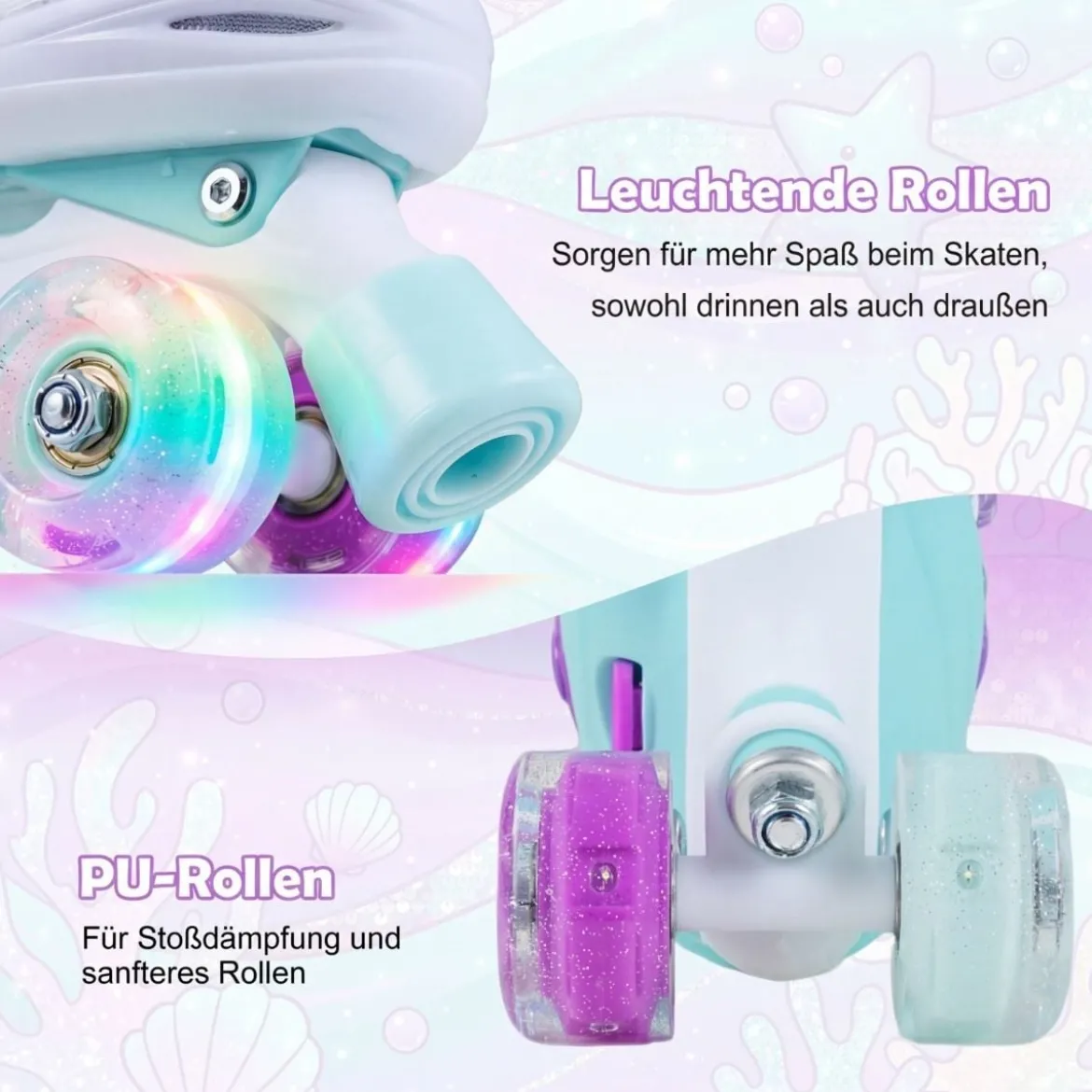 Kinder Rollschuhe 4 Größen Verstellbar Quad Skates mit Leuchtenden Rädern M (EU 32-36)