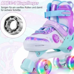 Kinder Rollschuhe 4 Größen Verstellbar Quad Skates mit Leuchtenden Rädern M (EU 32-36)