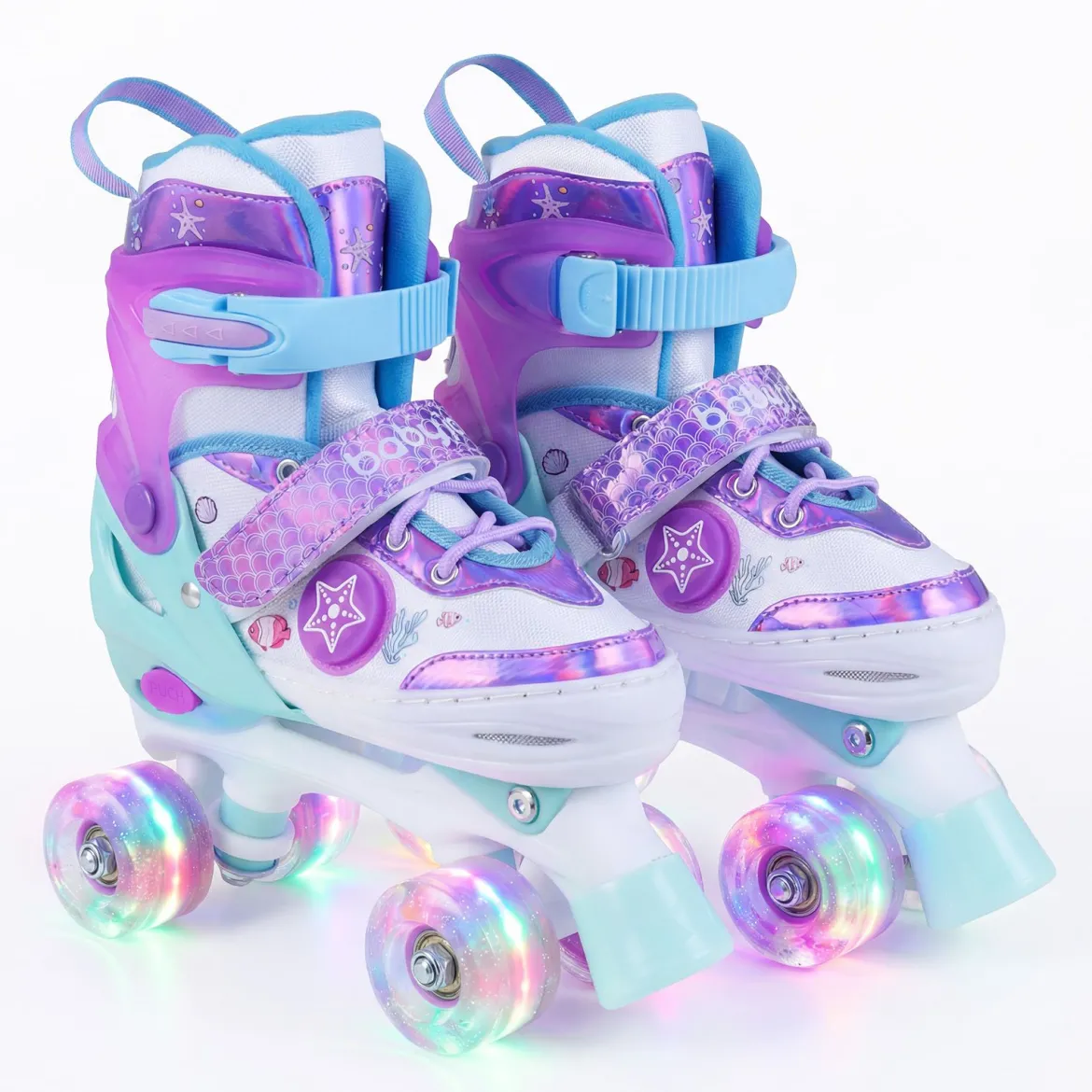 Kinder Rollschuhe 4 Größen Verstellbar Quad Skates mit Leuchtenden Rädern M (EU 32-36)