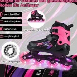 Kinder Rollschuhe 4 Größen Verstellbar Inline Roller Skates mit leuchtenden Rädern Rosa S (EU 30-33)