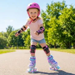 Kinder Rollschuhe 4 Größen Verstellbar Quad Skates mit Leuchtenden Rädern S (EU 27-31)