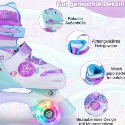 Kinder Rollschuhe 4 Größen Verstellbar Quad Skates mit Leuchtenden Rädern S (EU 27-31)