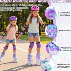 Kinder Rollschuhe 4 Größen Verstellbar Quad Skates mit Leuchtenden Rädern S (EU 27-31)