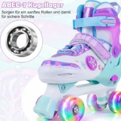 Kinder Rollschuhe 4 Größen Verstellbar Quad Skates mit Leuchtenden Rädern S (EU 27-31)