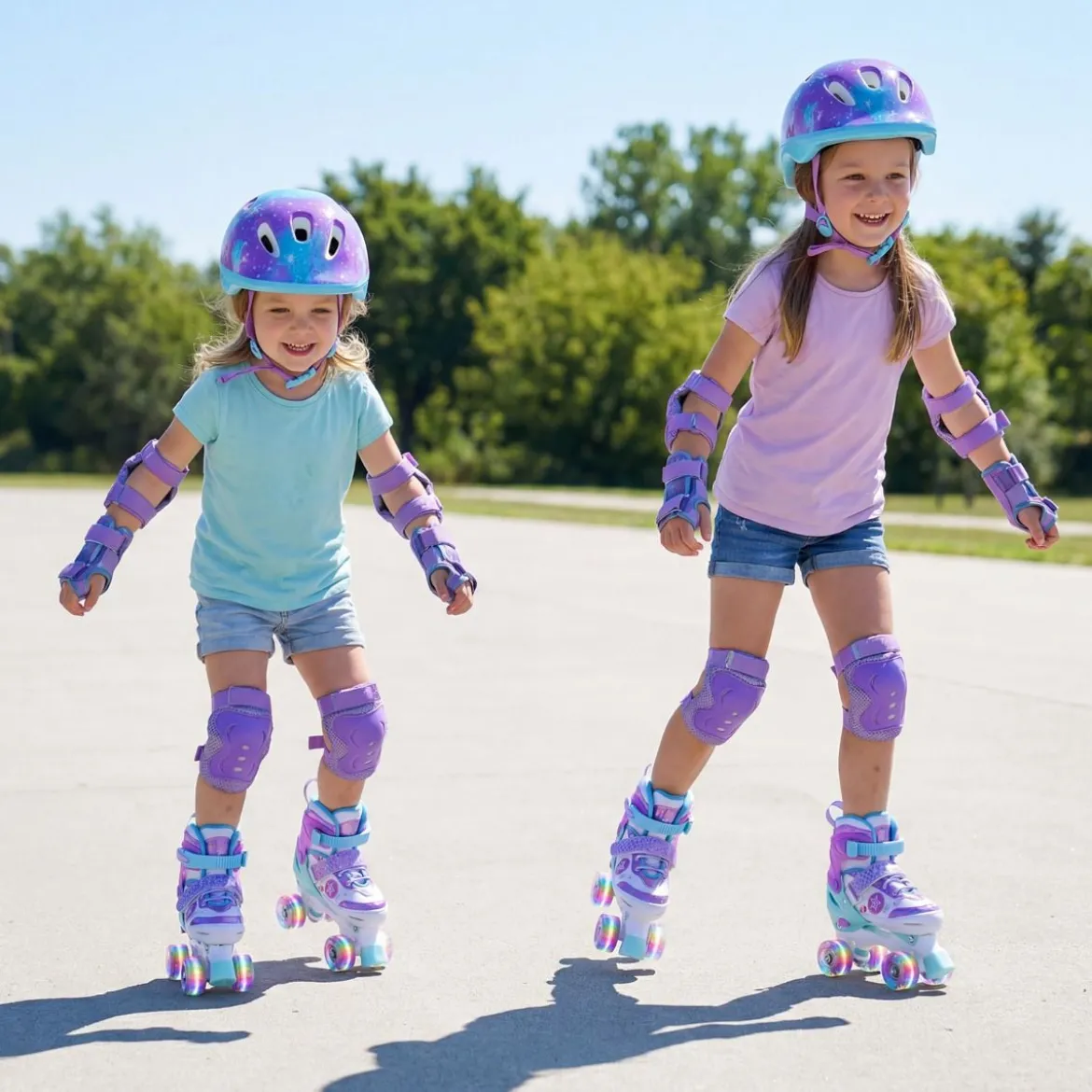 Kinder Rollschuhe 4 Größen Verstellbar Quad Skates mit Leuchtenden Rädern S (EU 27-31)