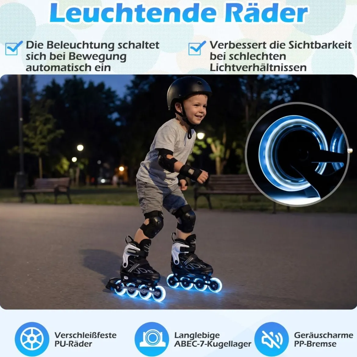 Kinder Rollschuhe 4 Größen Verstellbar Inline Roller Skates mit Leuchtenden Rädern S (EU 27-31)