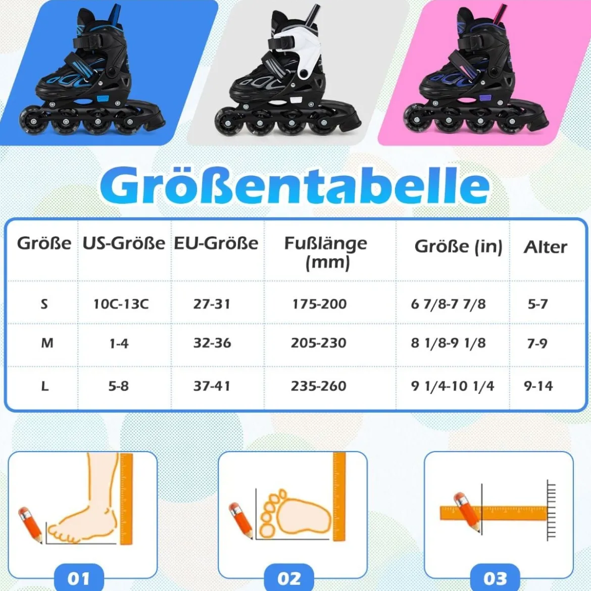 Kinder Rollschuhe 4 Größen Verstellbar Inline Roller Skates mit Leuchtenden Rädern S (EU 27-31)