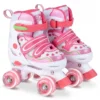 Kinder Rollschuhe Rollerskates mit 4 Größen Verstellbar und LED Rädern Rosa 30-33/34-37/38-41