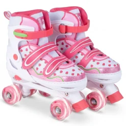 Kinder Rollschuhe Rollerskates mit 4 Größen Verstellbar und LED Rädern Rosa 30-33/34-37/38-41
