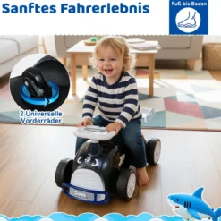 Kinder Rutschauto Fuß-zum-Boden Rutschfahrzeug mit Musik & Stauraum unter dem Sitz Kinderfahrzeug Shark