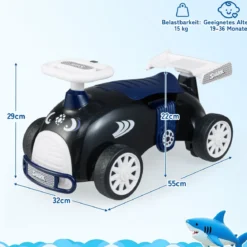 Kinder Rutschauto Fuß-zum-Boden Rutschfahrzeug mit Musik & Stauraum unter dem Sitz Kinderfahrzeug Shark