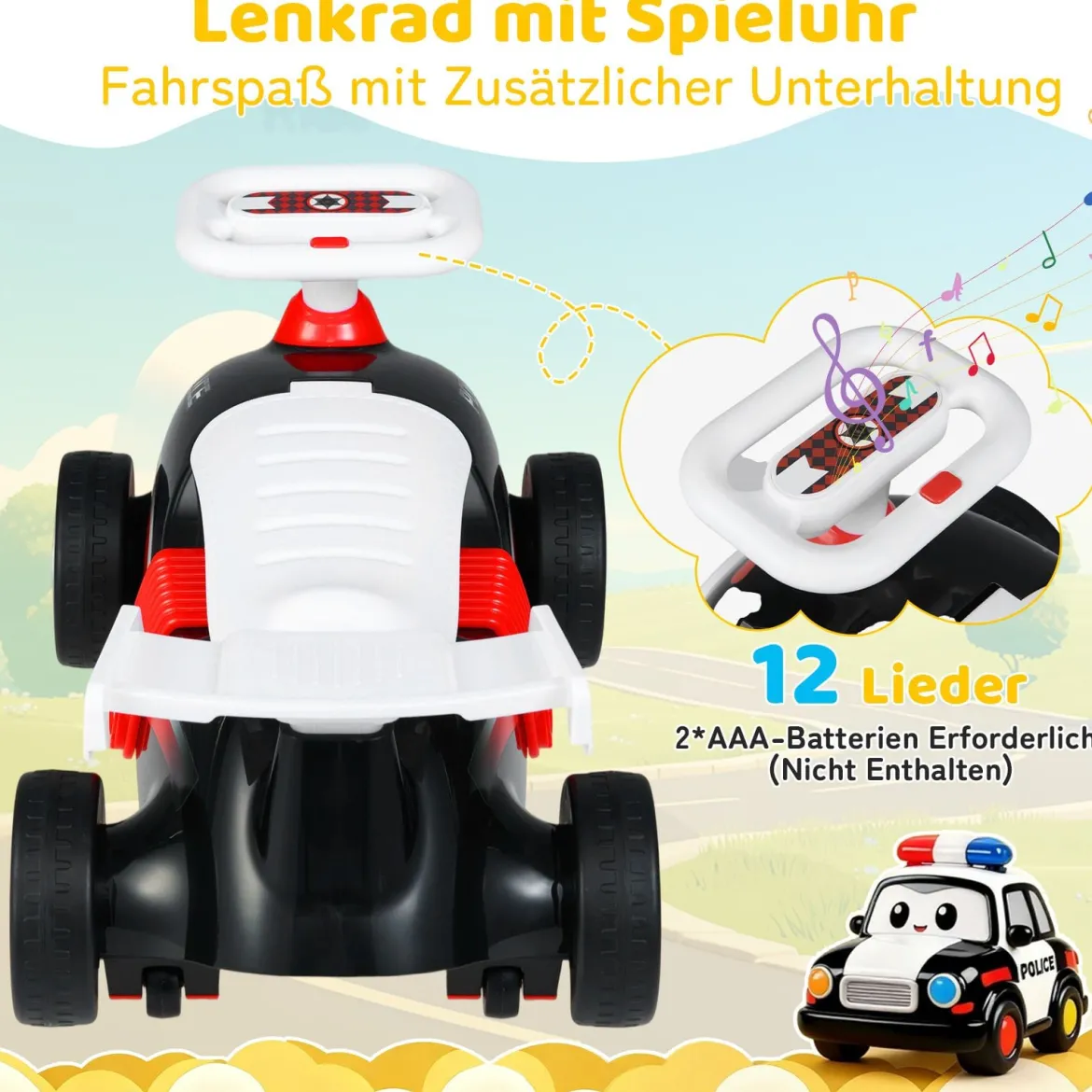 Kinder Rutschauto Fuß-zum-Boden Rutschfahrzeug mit Musik & Stauraum unter dem Sitz Kinderfahrzeug Polizei