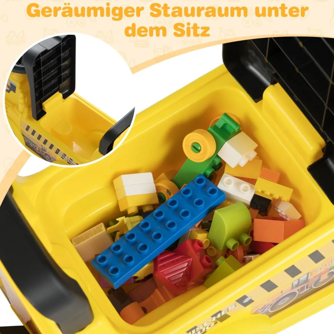 Kinder Rutschauto mit Anhänger & Schaufel Kinderfahrzeug Aufsitzauto Spielzeugauto mit Stauraum Gelb