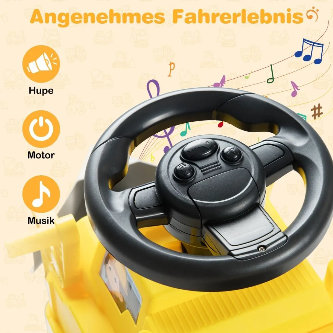 Kinder Rutschauto mit Anhänger & Schaufel Kinderfahrzeug Aufsitzauto Spielzeugauto mit Stauraum Gelb