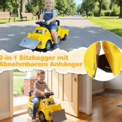 Kinder Rutschauto mit Anhänger & Schaufel Kinderfahrzeug Aufsitzauto Spielzeugauto mit Stauraum Gelb