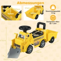 Kinder Rutschauto mit Anhänger & Schaufel Kinderfahrzeug Aufsitzauto Spielzeugauto mit Stauraum Gelb